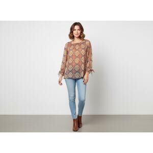 Sundance Womens 100% Silk Blouse Size Small Boho Peasant Sheer Top Orange Brown